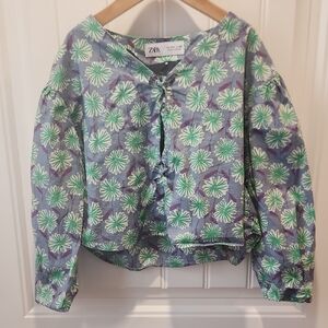 Zara Floral Blouse with Green and Purple Pattern